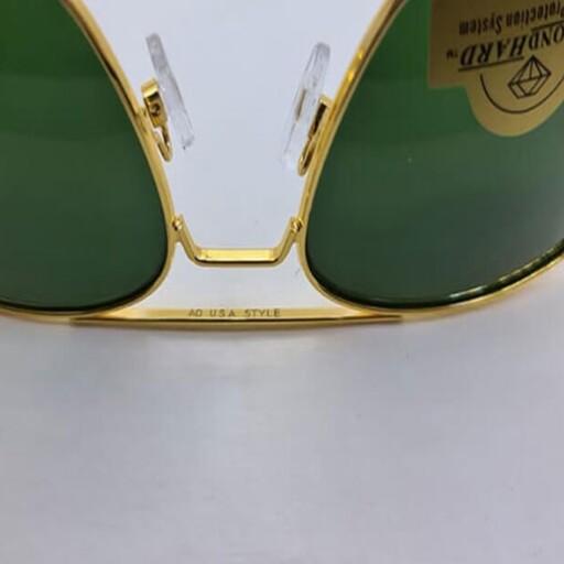 عینک آفتابی امریکن اپتیکال AO  شیشه سبز فریم طلایی سایز52