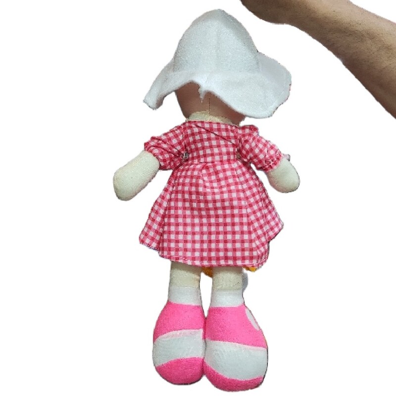 عروسک دختر مو بافت دامن چهارخونه 45 سانتی