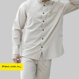 پیراهن الیاف طبیعی استخوانی رنگ   تمام دکمه با شلوار در سایز و رنگ  مختلف 