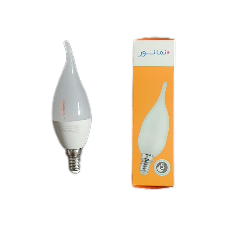 لامپ شمعی اشکی 5 وات LED مهتابی برند نما نور  سرپیچ E14 بسته 3 عددی