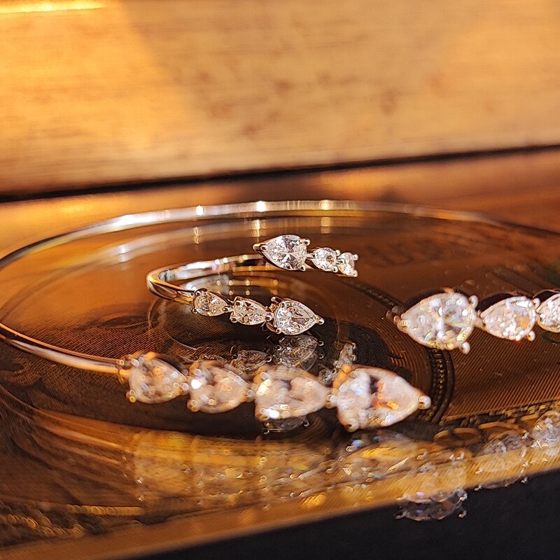 ست دستبند انگشتر نقره زنانه روکش طلا سفید جواهری