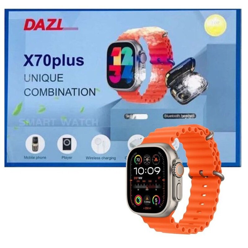 پک ساعت هوشمند dazl X70 Plus به همراه یک عدد گوشی و ایرپاد و MP3 پلیر و پاوربانک و آداپتور و کابل و شارژر سکه ای