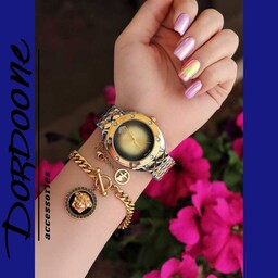 ست سواروسکی ساعت مچی زنانه رنگ رزگلد همراه با دستبند 