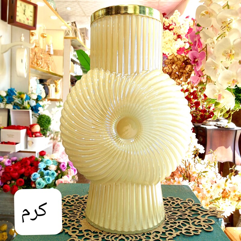 گلدان شیشه ای رنگی رومیزی آبکاری لاستر مدل فلوریا(عالیجناب) 