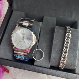 ساعت مردانه کاسیو Casio همراه دستبند کارتیر و حلقه