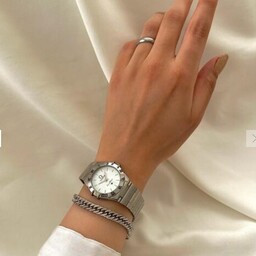 ساعت ست زنانه امگا ژاپن همراه دستبند و حلقه رینگ صفحه سفید