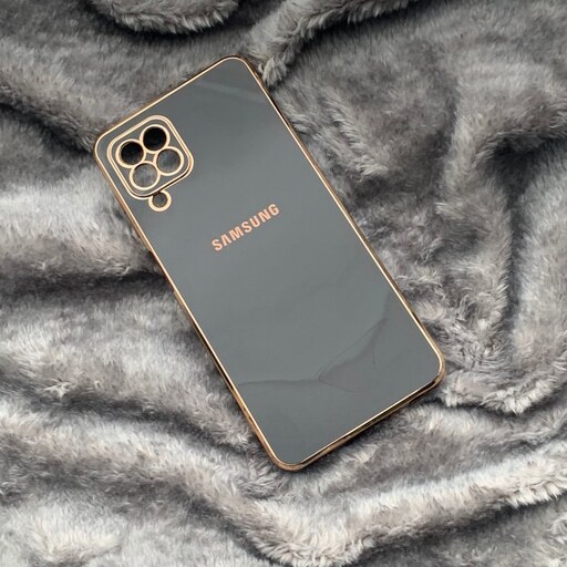 قاب گوشی Galaxy A22 4G - Galaxy M32 4G سامسونگ طرح ژله ای مای کیس گلد لاین دور طلایی محافظ لنز دار مشکی