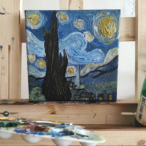 تابلو نقاشی شب پر ستاره ونگوگ رنگ روغن 2در20