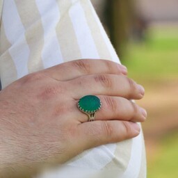   انگشتر نقره مردانه عقیق سبز منقش به یا حیدر -،