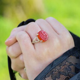 انگشتر نقره زنانه عقیق سرخ منقش به ذکر یا زینب  -