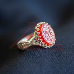 انگشتر نقره زنانه عقیق سرخ منقش به ذکر حسبی الله 