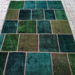فرش سه متری چهل تیکه دستبافت وینتیج سبز