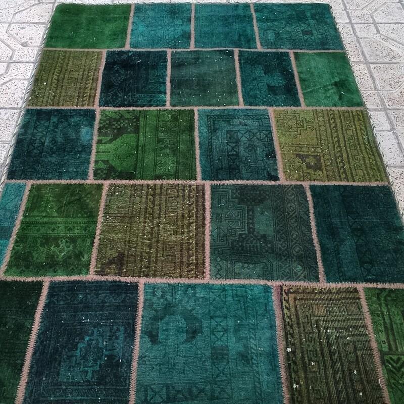 فرش سه متری چهل تیکه دستبافت وینتیج سبز