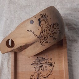 کوکسا و زیر لیوانی چوبی سوختنگاری شده،قابل سفارش با طرح دلخواه