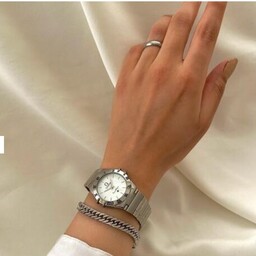 ساعت ست زنانه امگا ژاپن همراه دستبند و حلقه رینگ صفحه سفید