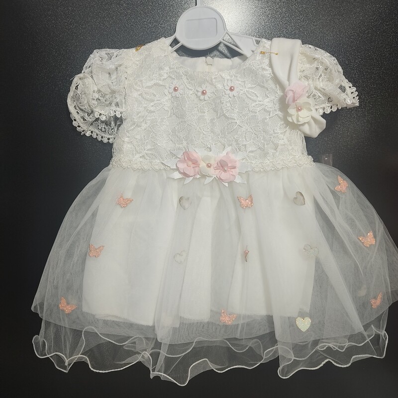 سارافون پروانه ای و قلب نوزادی همراه با تل مناسب تا 3 سال،لباس مجلسی نوزادی،لباس بچگانه،سارافون نوزادی