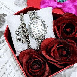 باکس کادویی دخترانه ساعت و دستبند استیل رنگ ثابت کیفیت عالی