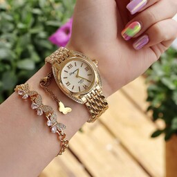 ست ساعت و دستبند زنانه کیفیت عالی رنگ ثابت وارداتی 