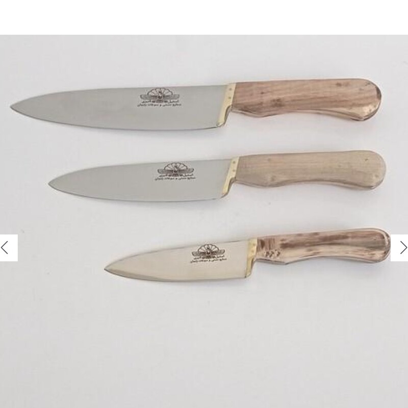 سرویس سه تایی چاقو آشپزخانه استیل ضد زنگ استاد قنبری زنجان دسته چوبی با کیفیت عالی