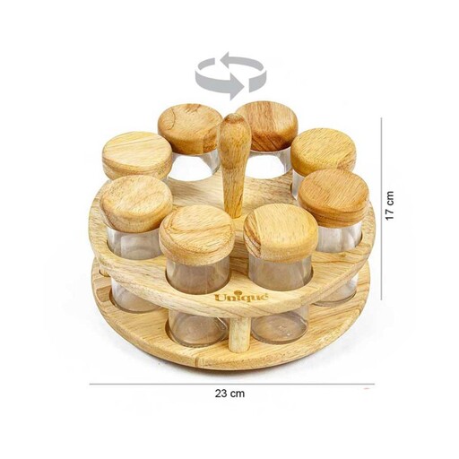 ست جا ادویه 8تایی گردان چوبی یونیک کد 6117