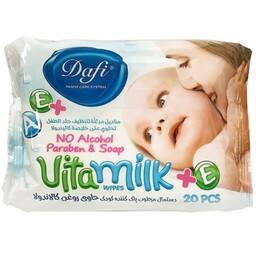 دستمال مرطوب کودک دافی مدل Vita Milk بسته 20 عددی