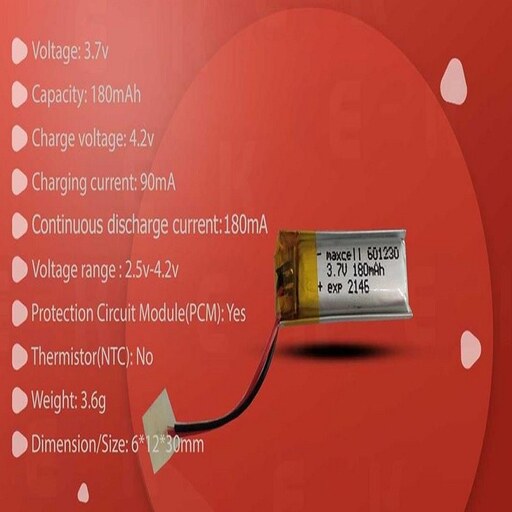 باتری لیتیوم پلیمر 3.7 ولت 180میلی آمپر