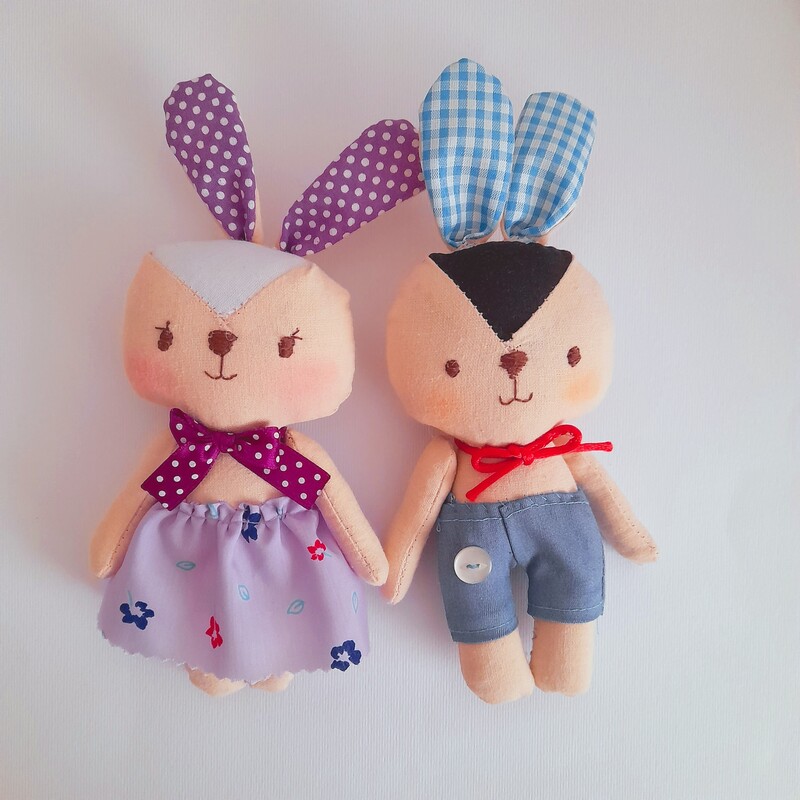 عروسک خرگوش دختر و پسر دستساز سیسمونی نوزاد