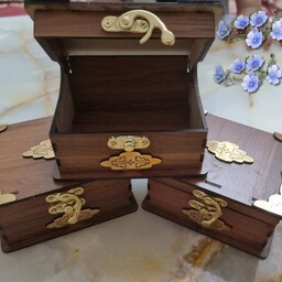 جعبه چوبی لولایی رنگ چوب جعبه کادو و جواهر و ساعت ابعاد 10 در 8 در 6