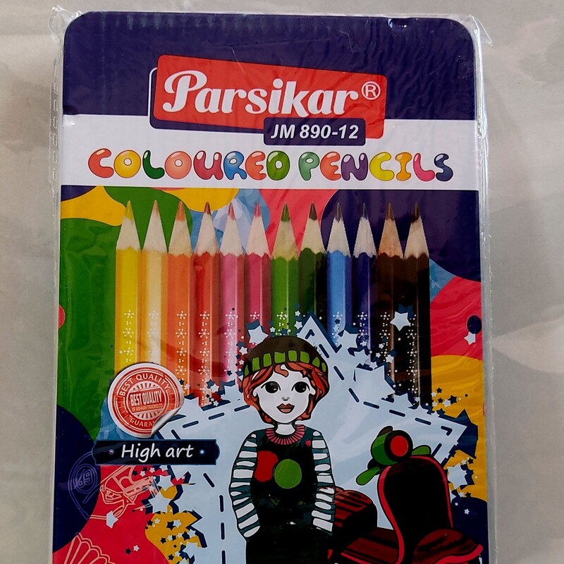 مداد رنگی 12 رنگ پارسیکار جعبه فلزی