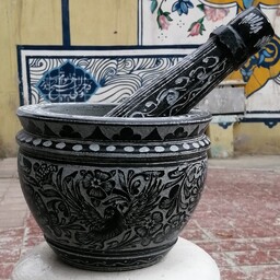 هاون سنگی  بزرگ قلم گل مرغ سوغات اصیل مشهد مقدس    