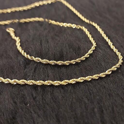 زنجیر یا گردنی طرح طنابی طلایی ، با پهنای 2 میل و طول 60 سانتی ، استیل رنگ ثابت ، کاملا مشابه طلا