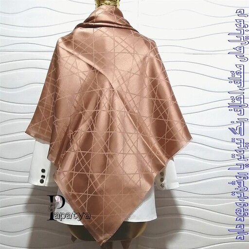 روسری ژاکارد بامبو طرح خطی رنگ سرکه ای نخ براق تک رو و دو رو دور ریش اندازه حدودی 130 