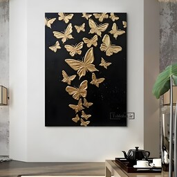 تابلو نقاشی برجسته پروانه طلایی کامل دستساز