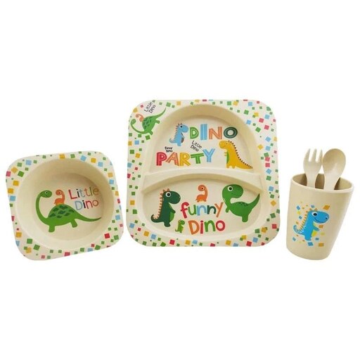 ست ظرف غذای بامبو کودک 5تیکه کوکو coco bamboo طرح اژدها کوچولو little dino