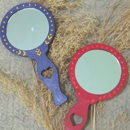 آینه دستی چوبی  آینه آرایشی آینه چوبی رنگ آکریلیک 