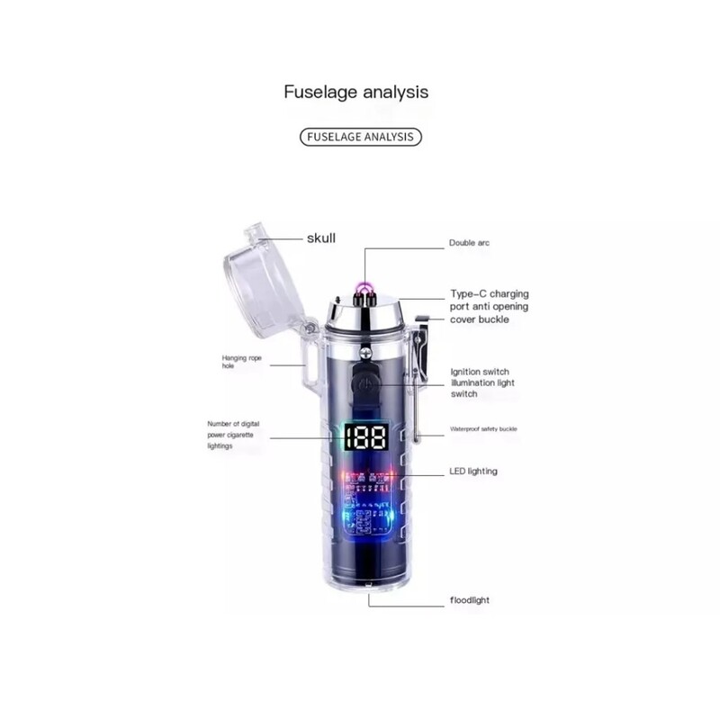فندک الکتریکی پلاسما ضد آب ، شارژی چراغ قوه دار  فندک صاعقه ای پلاسمایی