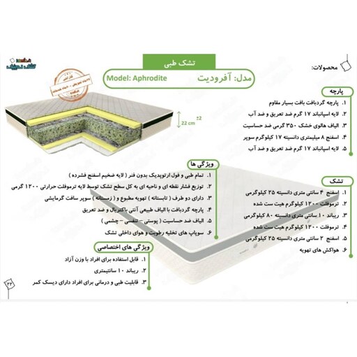 تشک لمینیک مدل طبی آفرودیت یکنفره سایز 90x200(پس کرایه)