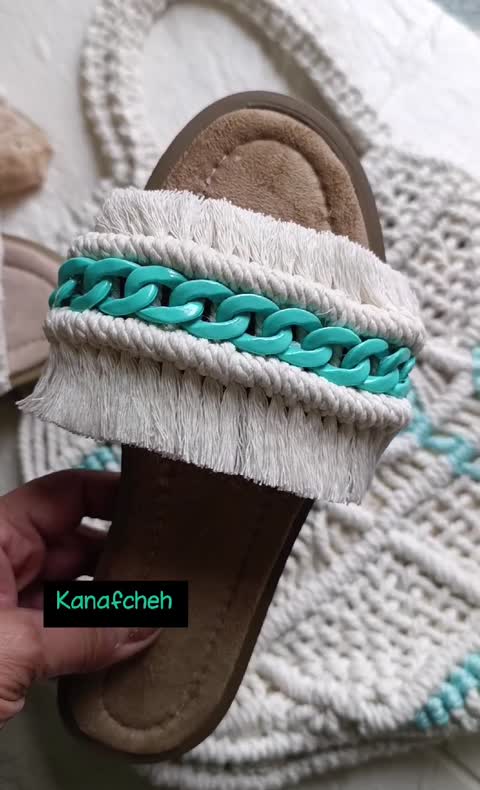 ست کیف و صندل مکرومه طرح زنجیردار 