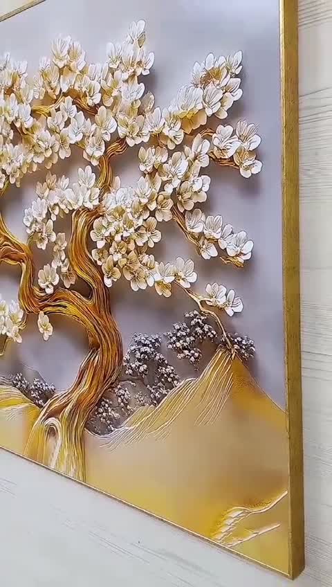 تابلو دکوراتیو درخت شکوفه و ماه درخشان 