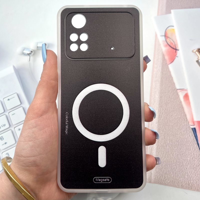 قاب گوشی Poco M4 Pro 4G شیائومی Colorfull Case سیلیکونی طرح مگ سیف Magsafe محافظ لنز دار مشکی کد 166877
