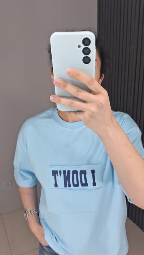 تیشرت مردانه باکسی تیکه دوزی (پشت چاپ) رنگ آبی اسمونی