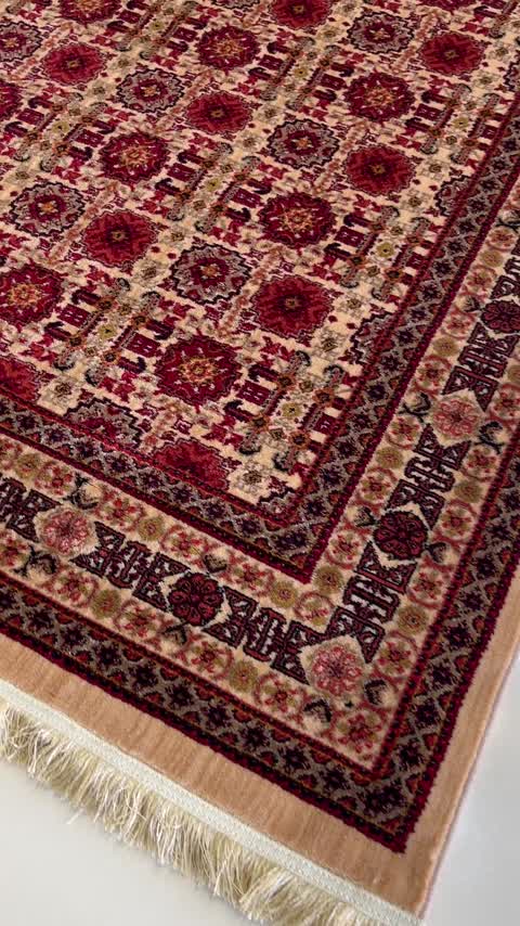فرش ماشینی کاشان گبه 420 شانه کد 4107 زمینه بژ