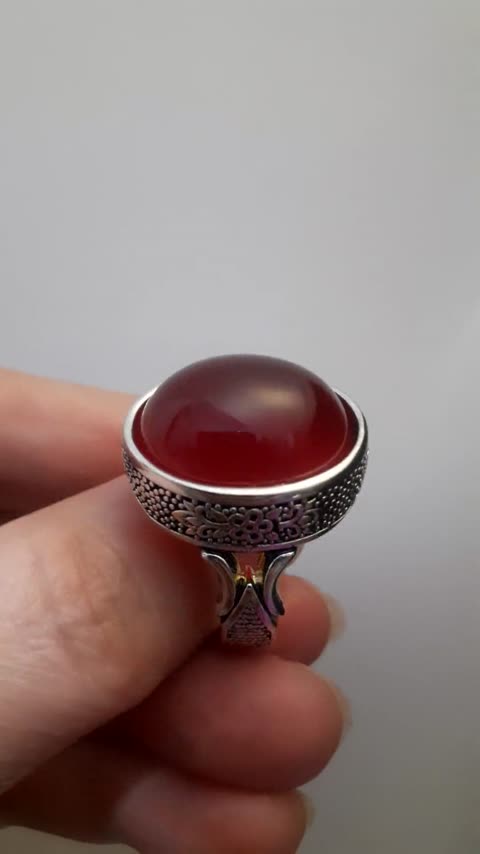 انگشتر مردانه آبکاری نقره عقیق 