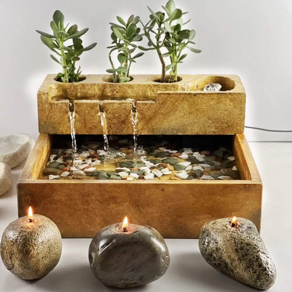 آبنمای رومیزی مربع همراه با گیاه (پس کرایه)