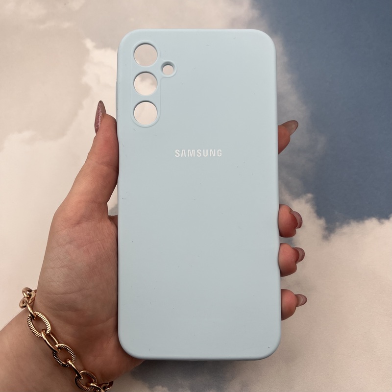 قاب گوشی Galaxy A24 سامسونگ سیلیکونی پاک کنی اورجینال داخل پارچه ای رنگ آبی آسمانی محافظ لنز دار کد 15785
