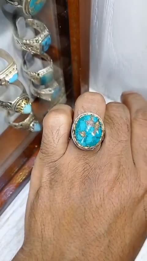 انگشتر فیروزه نیشابور اصلی انگشتر نقره مردانه رکاب نقره دستساز صفوی نقره عیار 925ارسال رایگان 