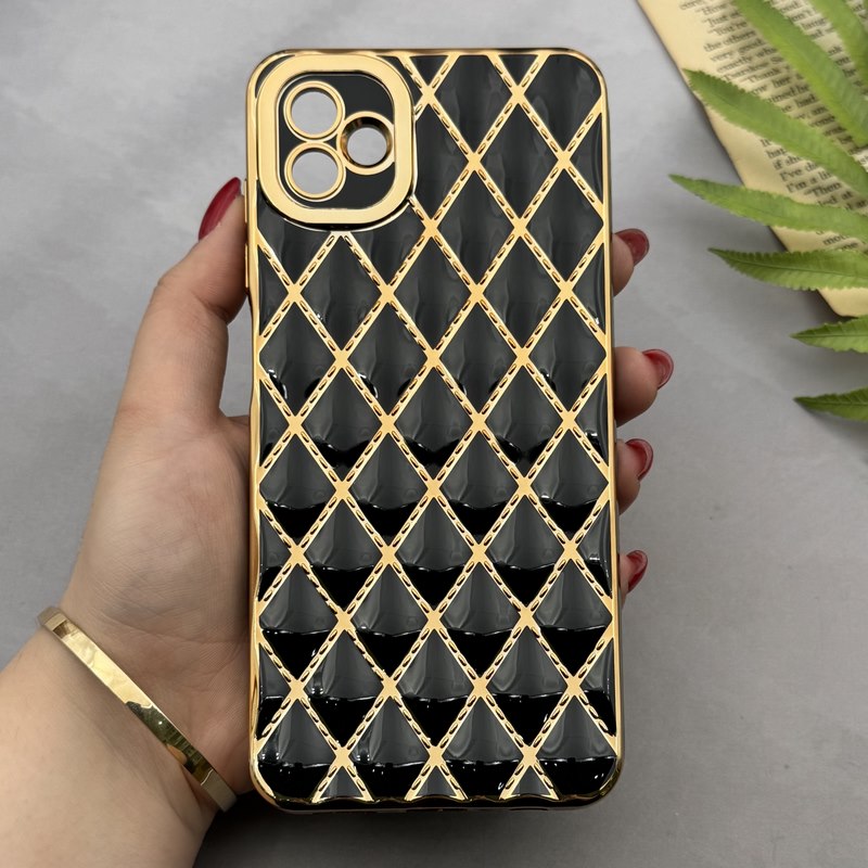 قاب گوشی Galaxy A04 - Galaxy M13 5G سامسونگ ژله ای مای کیس گلد لاین لوزی دور طلایی محافظ لنز دار مشکی کد 154189
