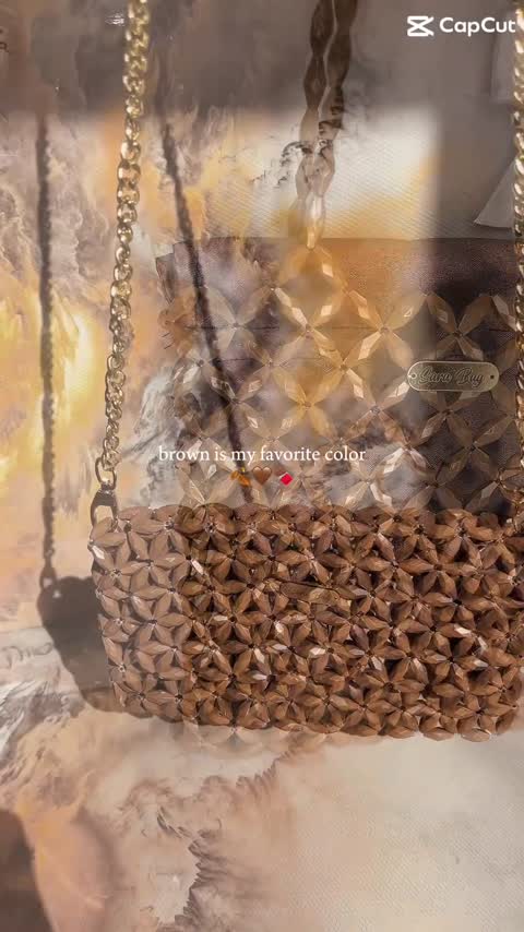 کیف مرواریدی گندمی جادار 