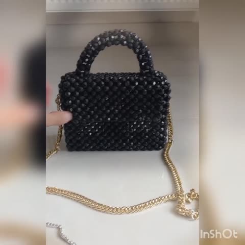 کیف مرواریدی مشکی مجلسی دسته دار شیک