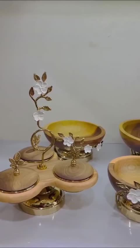 ظروف پذیرایی چوبی برنجی نیلوفر ارسال رایگان